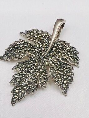 Vintage SS 925 Leaf Brooch Enhancer with Marcasite Stones EUC